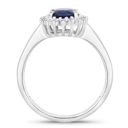 1.73 Carat Genuine Blue Sapphire and White Diamond 14K White Gold Ring