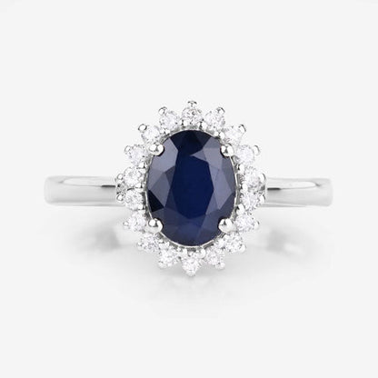 1.73 Carat Genuine Blue Sapphire and White Diamond 14K White Gold Ring
