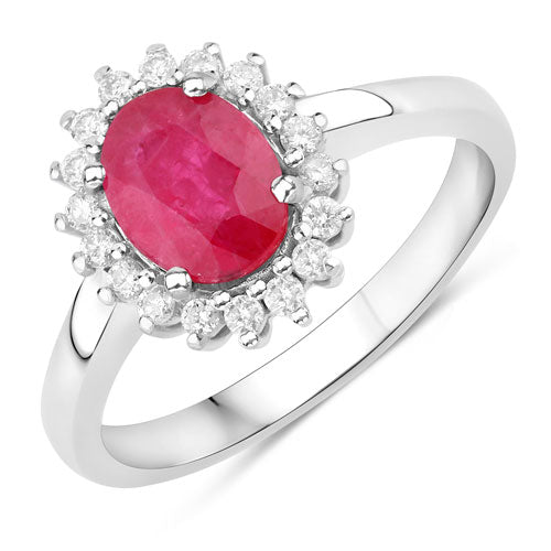 1.64 Carat Genuine Ruby and White Diamond 14K White Gold Ring