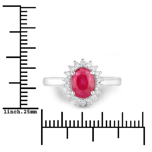 1.64 Carat Genuine Ruby and White Diamond 14K White Gold Ring