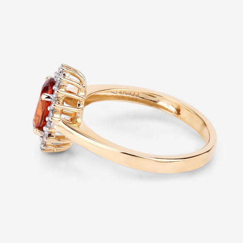 1.87 Carat Genuine Spessartite Garnet and White Diamond 14K Yellow Gold Ring