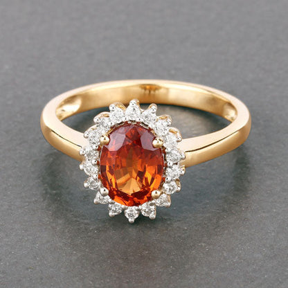 1.87 Carat Genuine Spessartite Garnet and White Diamond 14K Yellow Gold Ring