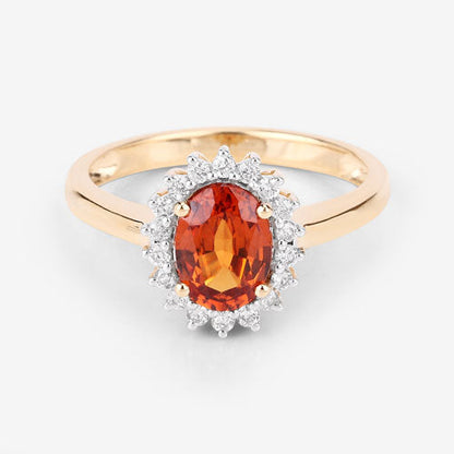 1.87 Carat Genuine Spessartite Garnet and White Diamond 14K Yellow Gold Ring