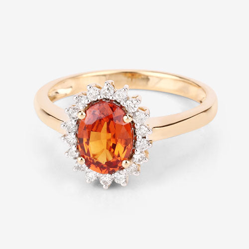 1.87 Carat Genuine Spessartite Garnet and White Diamond 14K Yellow Gold Ring