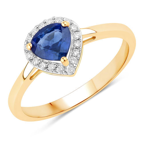 0.73 Carat Genuine Blue Sapphire and White Diamond 14K Yellow Gold Ring