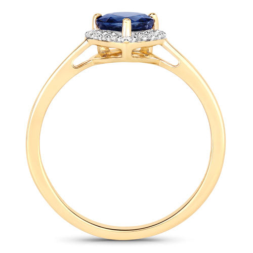 0.73 Carat Genuine Blue Sapphire and White Diamond 14K Yellow Gold Ring