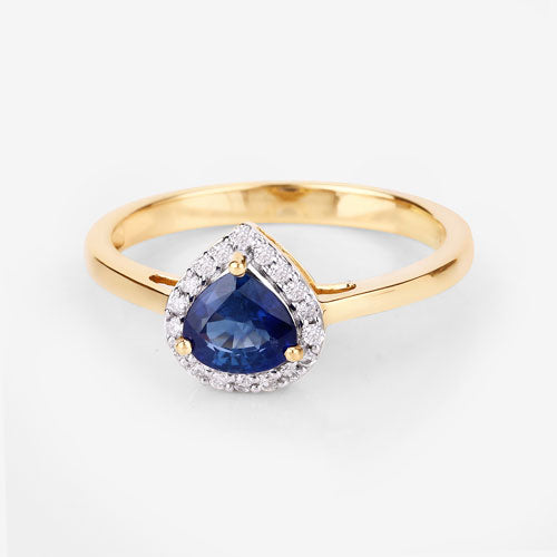 0.73 Carat Genuine Blue Sapphire and White Diamond 14K Yellow Gold Ring