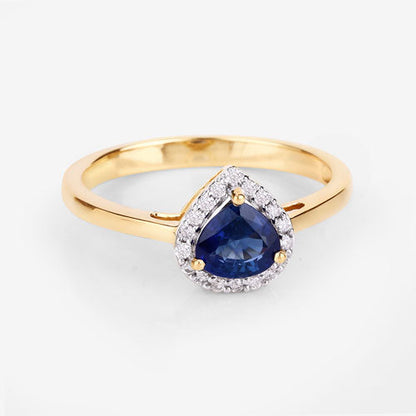 0.73 Carat Genuine Blue Sapphire and White Diamond 14K Yellow Gold Ring