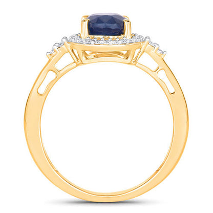 1.70 Carat Genuine Blue Sapphire and White Diamond 14K Yellow Gold Ring