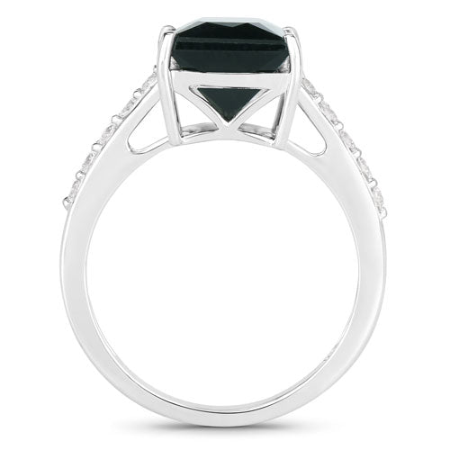 6.16 Carat Genuine Green Tourmaline and White Diamond 14K White Gold Ring