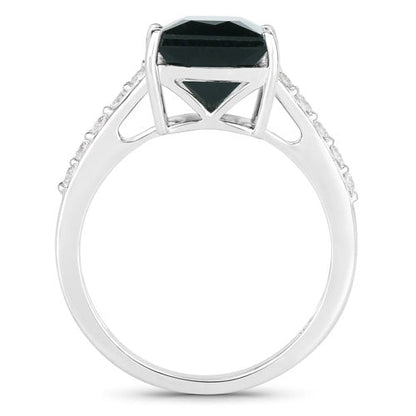 6.16 Carat Genuine Green Tourmaline and White Diamond 14K White Gold Ring