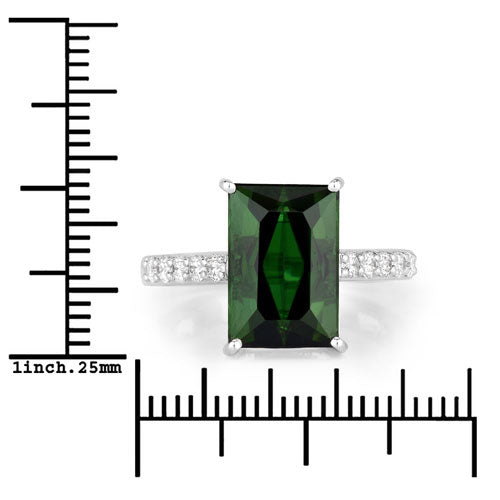 6.16 Carat Genuine Green Tourmaline and White Diamond 14K White Gold Ring