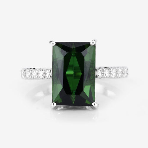 6.16 Carat Genuine Green Tourmaline and White Diamond 14K White Gold Ring