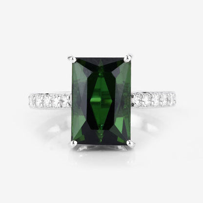 6.16 Carat Genuine Green Tourmaline and White Diamond 14K White Gold Ring