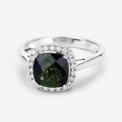 2.64 Carat Genuine Green Tourmaline and White Diamond 14K White Gold Ring