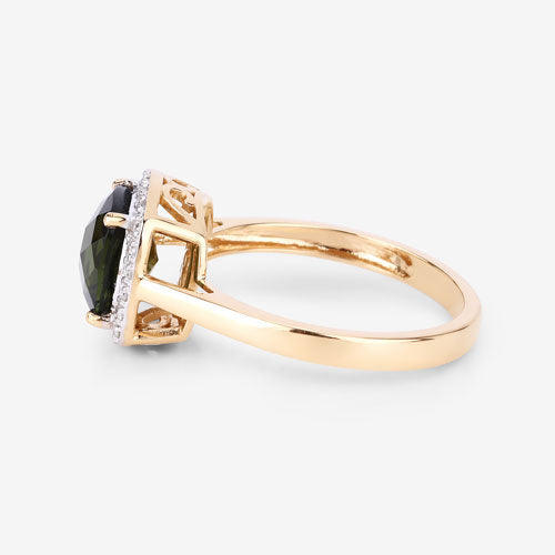 2.64 Carat Genuine Green Tourmaline and White Diamond 14K Yellow Gold Ring