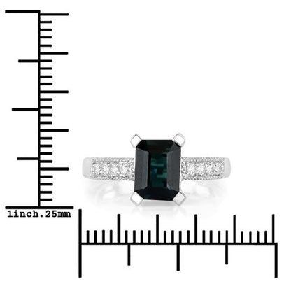 1.91 Carat Genuine Green Tourmaline and White Diamond 14K White Gold Ring