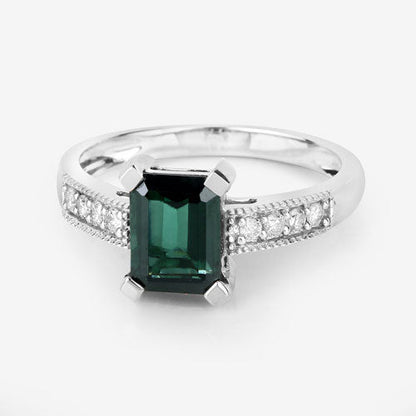 1.91 Carat Genuine Green Tourmaline and White Diamond 14K White Gold Ring