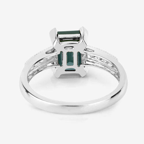 1.91 Carat Genuine Green Tourmaline and White Diamond 14K White Gold Ring