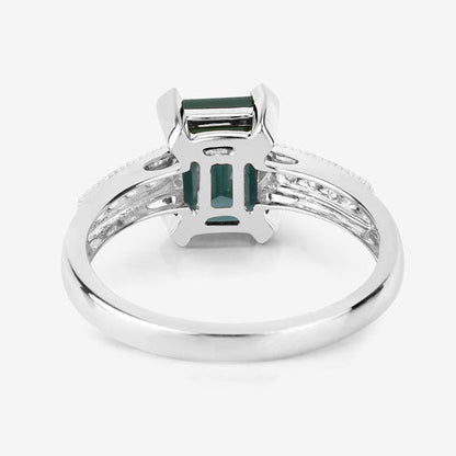 1.91 Carat Genuine Green Tourmaline and White Diamond 14K White Gold Ring
