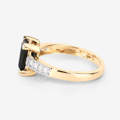 1.91 Carat Genuine Green Tourmaline and White Diamond 14K Yellow Gold Ring
