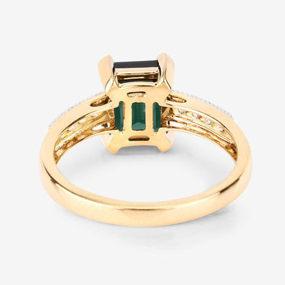 1.91 Carat Genuine Green Tourmaline and White Diamond 14K Yellow Gold Ring