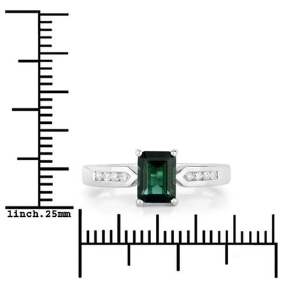 1.19 Carat Genuine Green Tourmaline and White Diamond 14K White Gold Ring