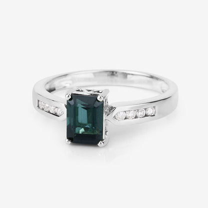 1.19 Carat Genuine Green Tourmaline and White Diamond 14K White Gold Ring