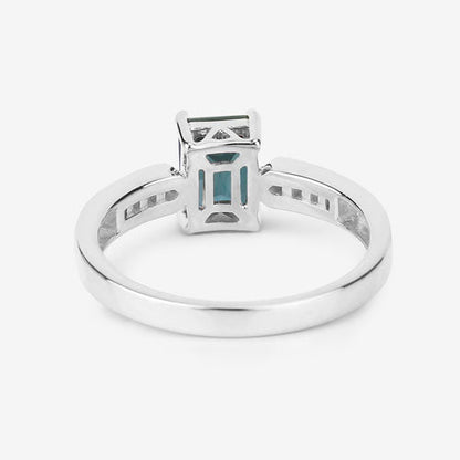 1.19 Carat Genuine Green Tourmaline and White Diamond 14K White Gold Ring