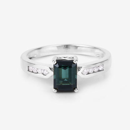 1.19 Carat Genuine Green Tourmaline and White Diamond 14K White Gold Ring