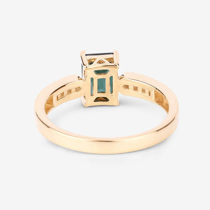 1.19 Carat Genuine Green Tourmaline and White Diamond 14K Yellow Gold Ring