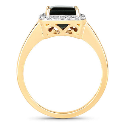 3.02 Carat Genuine Green Tourmaline and White Diamond 14K Yellow Gold Ring
