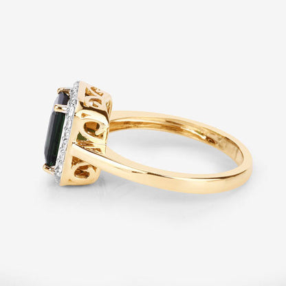 3.02 Carat Genuine Green Tourmaline and White Diamond 14K Yellow Gold Ring