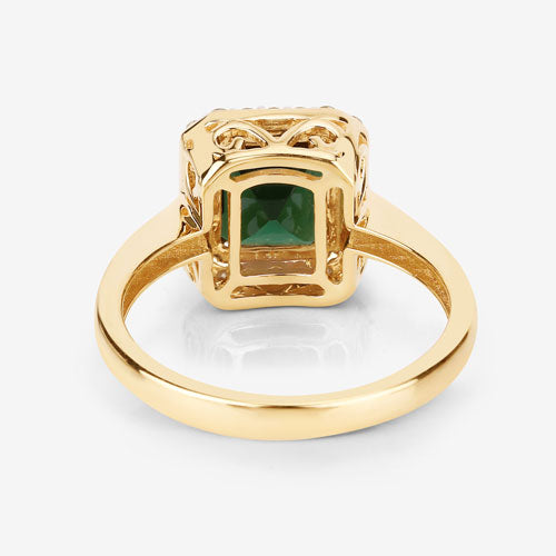 3.02 Carat Genuine Green Tourmaline and White Diamond 14K Yellow Gold Ring