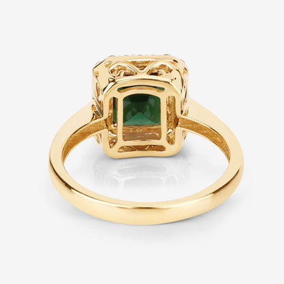 3.02 Carat Genuine Green Tourmaline and White Diamond 14K Yellow Gold Ring