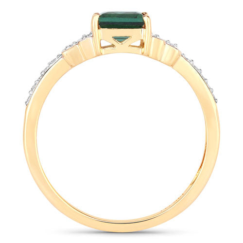 0.72 Carat Genuine Green Tourmaline and White Diamond 14K Yellow Gold Ring