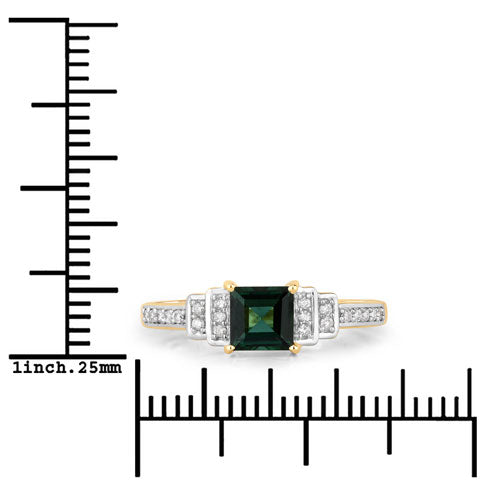 0.72 Carat Genuine Green Tourmaline and White Diamond 14K Yellow Gold Ring