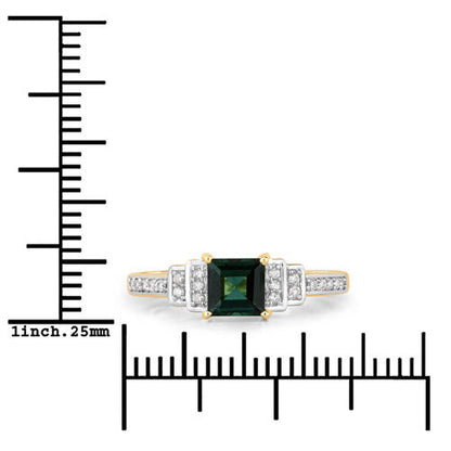 0.72 Carat Genuine Green Tourmaline and White Diamond 14K Yellow Gold Ring