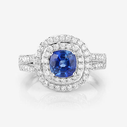 1.96 Carat Genuine Blue Sapphire and White Diamond 18K White Gold Ring