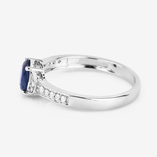 1.05 Carat Genuine Blue Sapphire and White Diamond 10K White Gold Ring