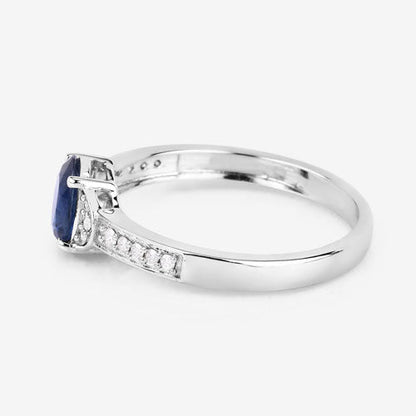 1.05 Carat Genuine Blue Sapphire and White Diamond 10K White Gold Ring