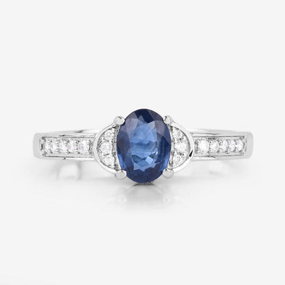 1.05 Carat Genuine Blue Sapphire and White Diamond 10K White Gold Ring
