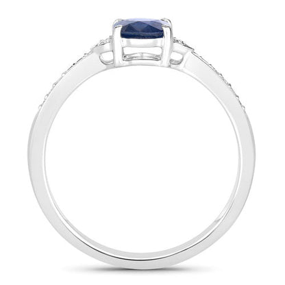 1.05 Carat Genuine Blue Sapphire and White Diamond 10K White Gold Ring