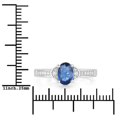 1.05 Carat Genuine Blue Sapphire and White Diamond 10K White Gold Ring