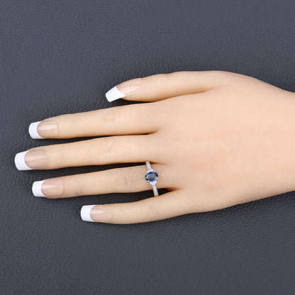 1.05 Carat Genuine Blue Sapphire and White Diamond 10K Yellow Gold Ring