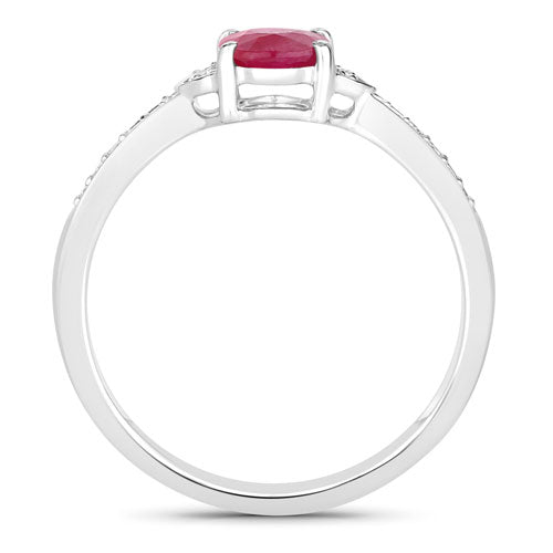 0.95 Carat Genuine Ruby and White Diamond 10K White Gold Ring