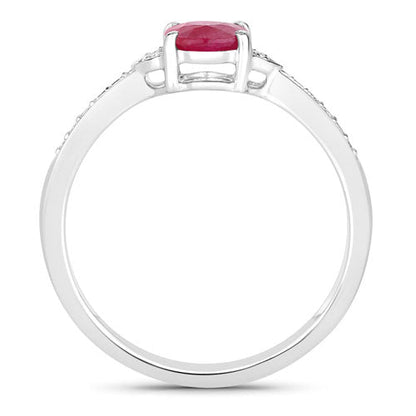 0.95 Carat Genuine Ruby and White Diamond 10K White Gold Ring