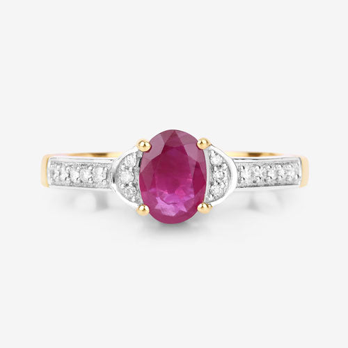 0.95 Carat Genuine Ruby and White Diamond 10K Yellow Gold Ring