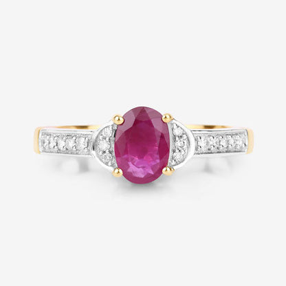 0.95 Carat Genuine Ruby and White Diamond 10K Yellow Gold Ring
