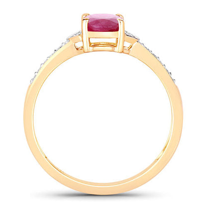 0.95 Carat Genuine Ruby and White Diamond 10K Yellow Gold Ring